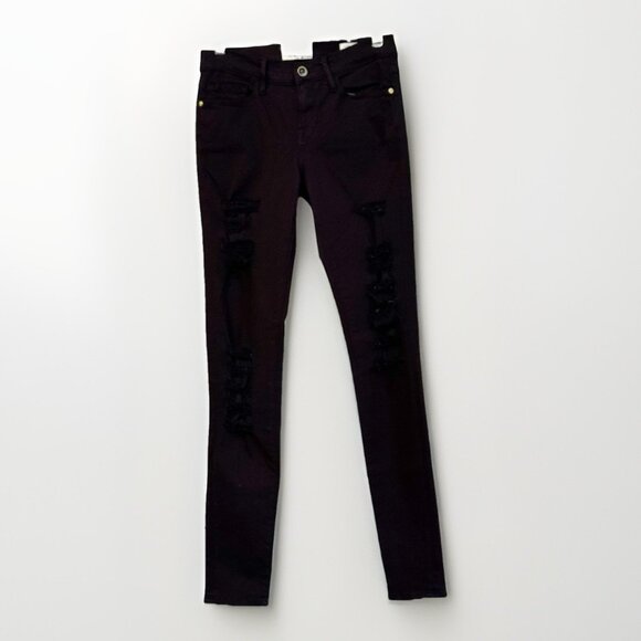 FRAME Le Skinny de Jeanne Black Distressed Skinny Jeans 26 Mid Rise 30” Inseam - Picture 3 of 10